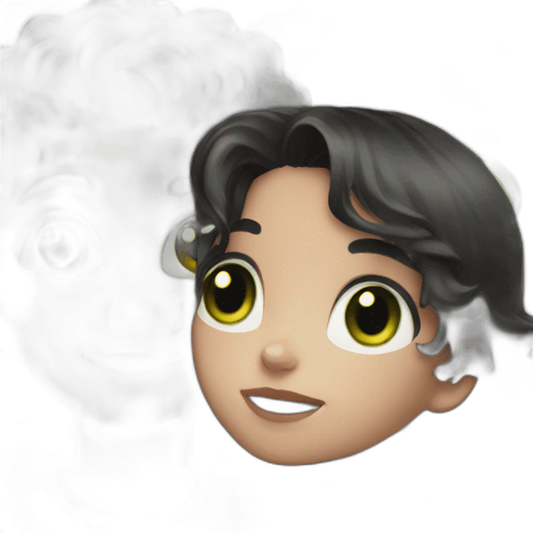 girl with green eyes and dark haired boy with their black cat emoji