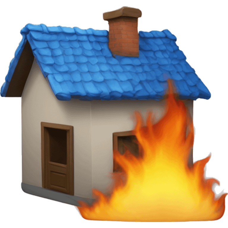 Casa blu che va in fiamme emoji