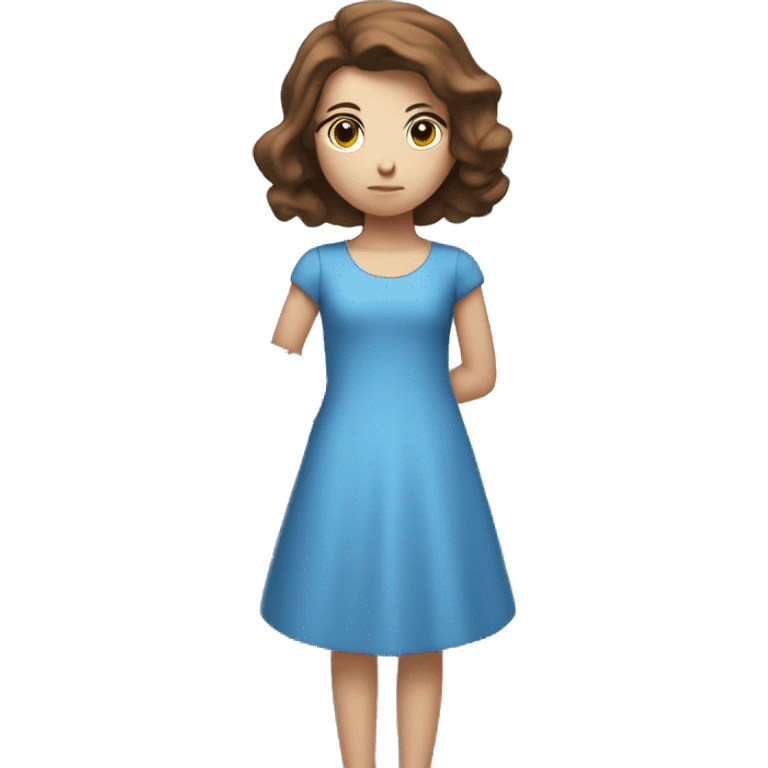 A girl with white skin and brown hair and a blue dress is memorizing the codes of a computer, the codes are in a cloud above her head. emoji