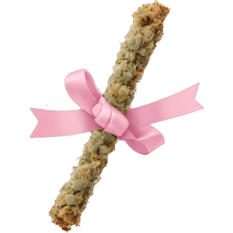 Rolled cbd joint with light baby pink ribbon on it emoji