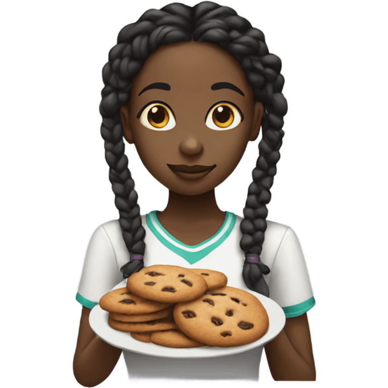 Black girl with braids eating cookies emoji