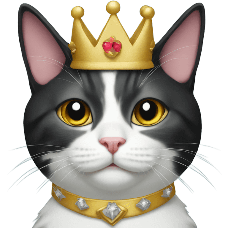 Tuxedo cat wearing a crown emoji