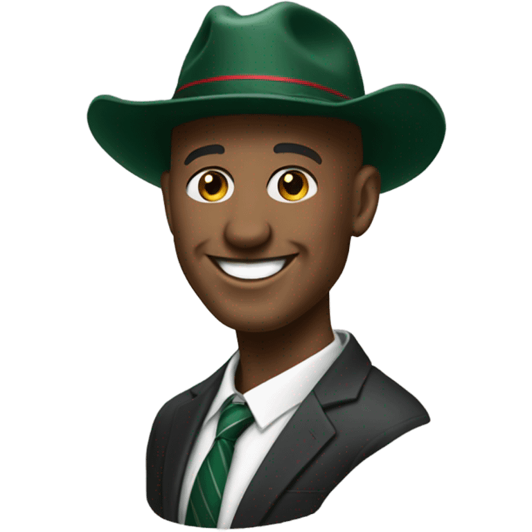 Bald man looking cool with a Milwaukee bucks hat on smiling in a suit  emoji