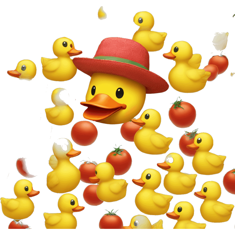 Yellow duck wearing tomatoes hat  emoji