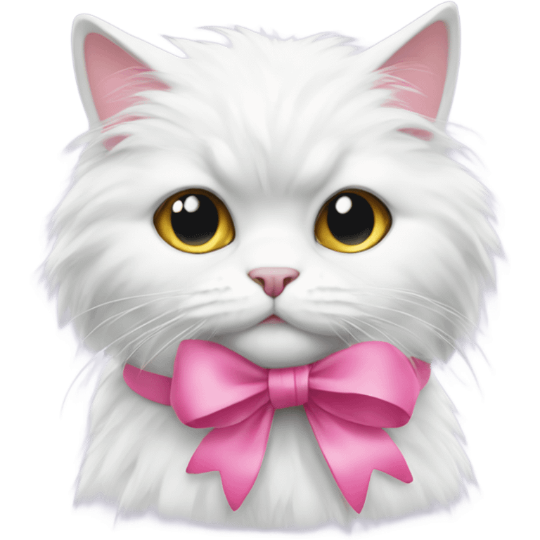 White furry cat with pink bow emoji