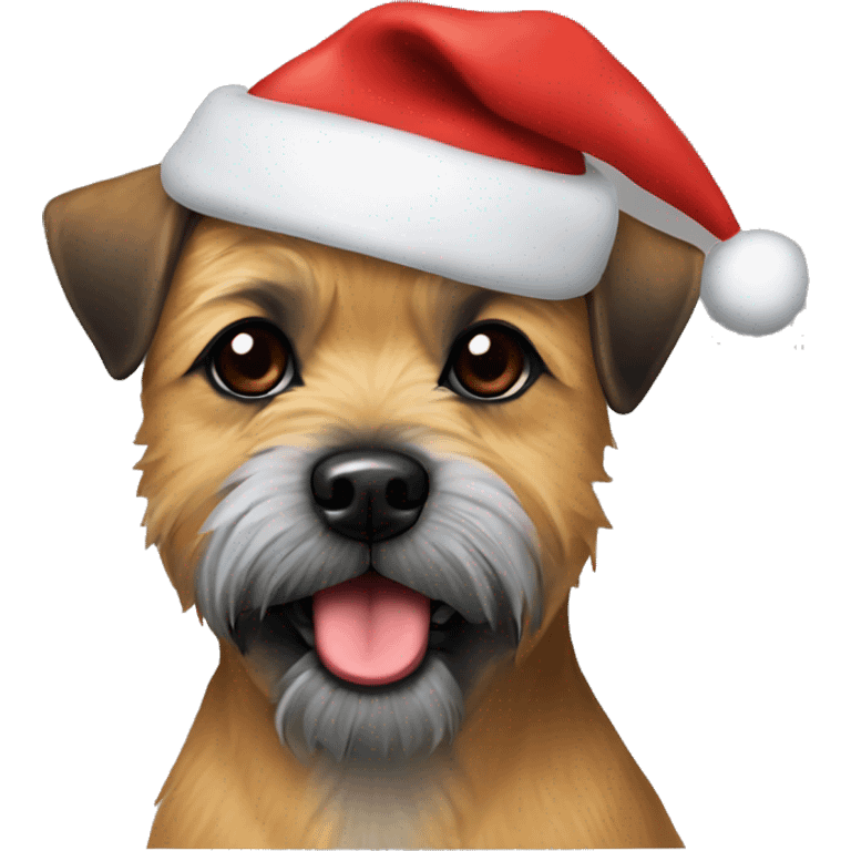 A border terrier in a Santa hat  emoji