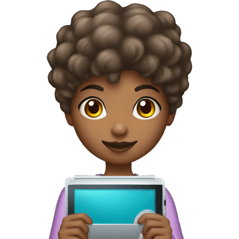  haired dark light skin girl playing nintendo ds emoji