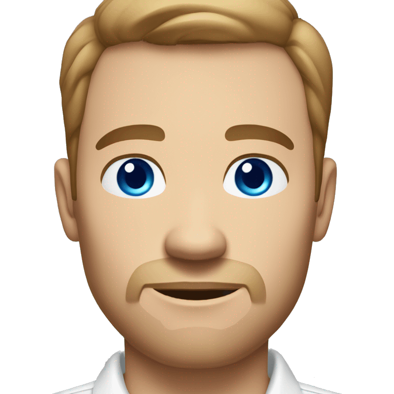 Portrait of an adult guy with light brown hair, serious, light skin, brown stubble, blue eyes, wearing a white office shirt. emoji