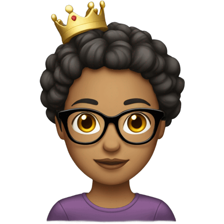 Crown on dark hair girl wearing glasses emoji