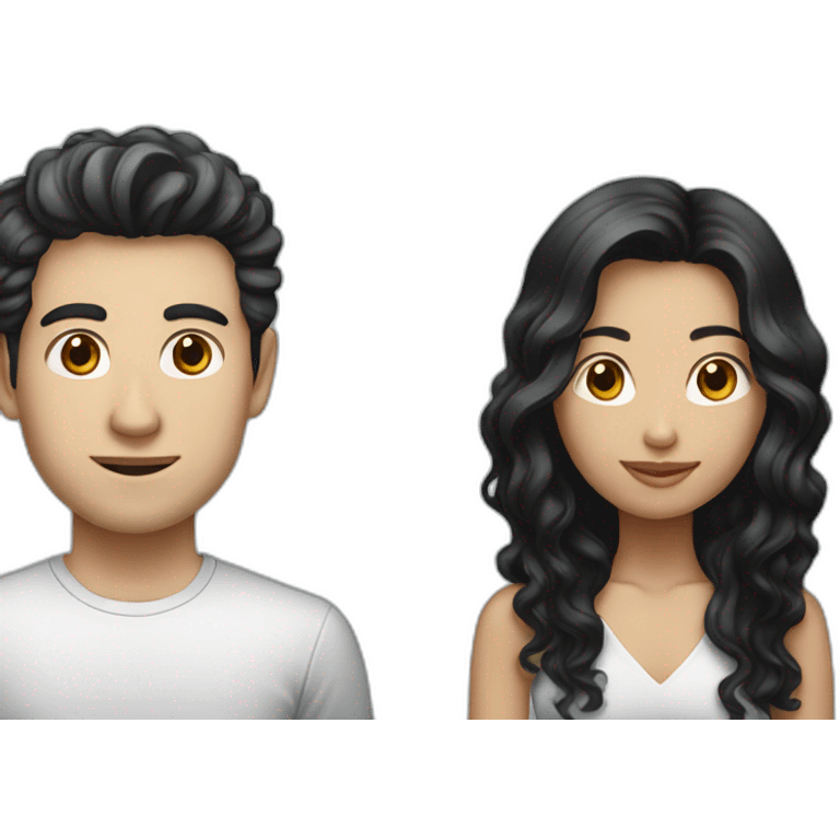 Indonesian girl with long black hair and white man with short curly hair emoji