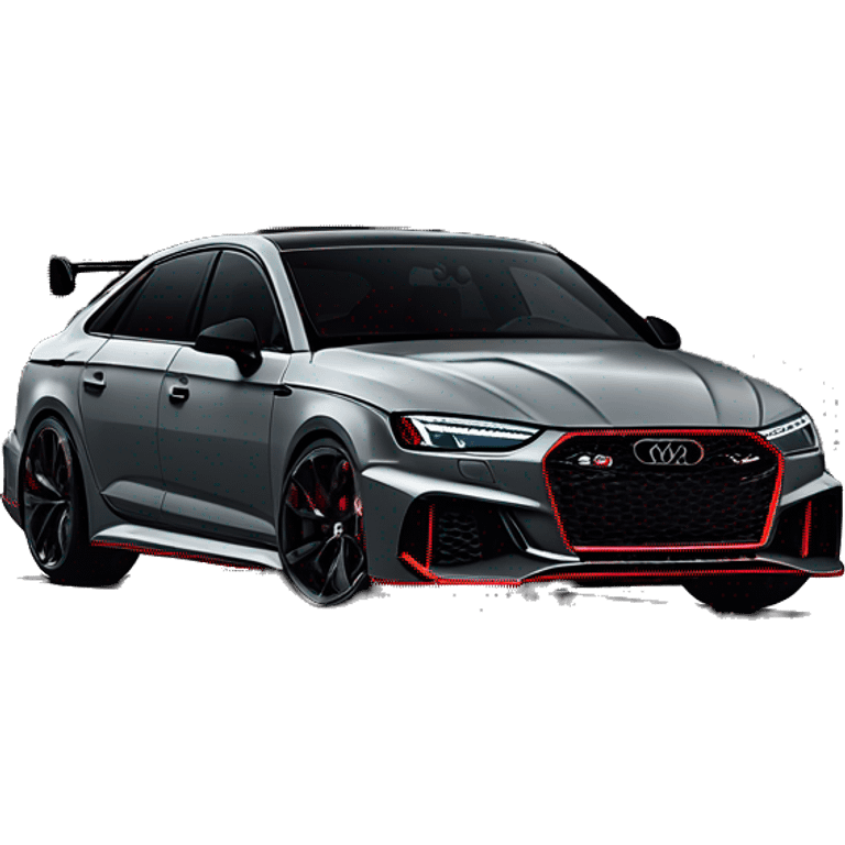 A Nardo Gray Audi RS with sharp lines, wide fenders, and red brake calipers, set against a sleek urban backdrop with moody lighting emoji