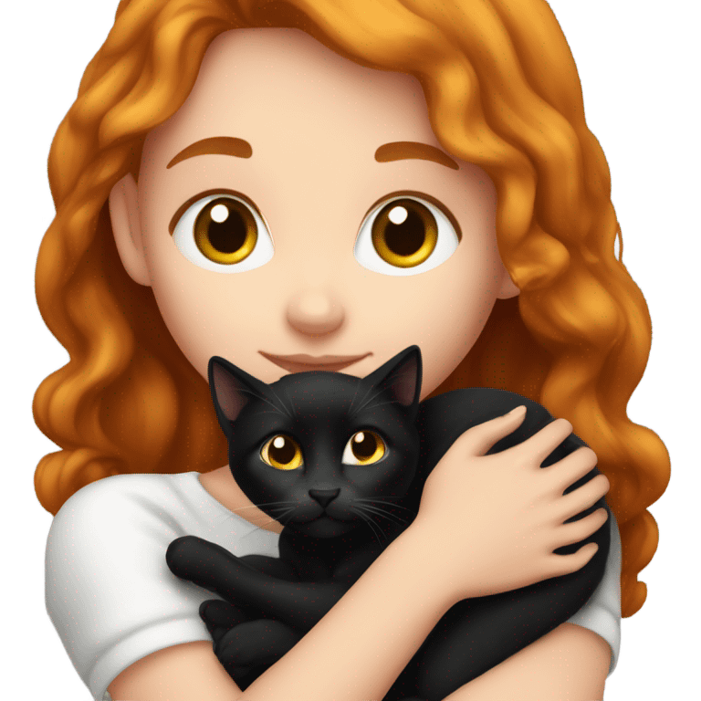 White redhead girl cuddling black kitten emoji