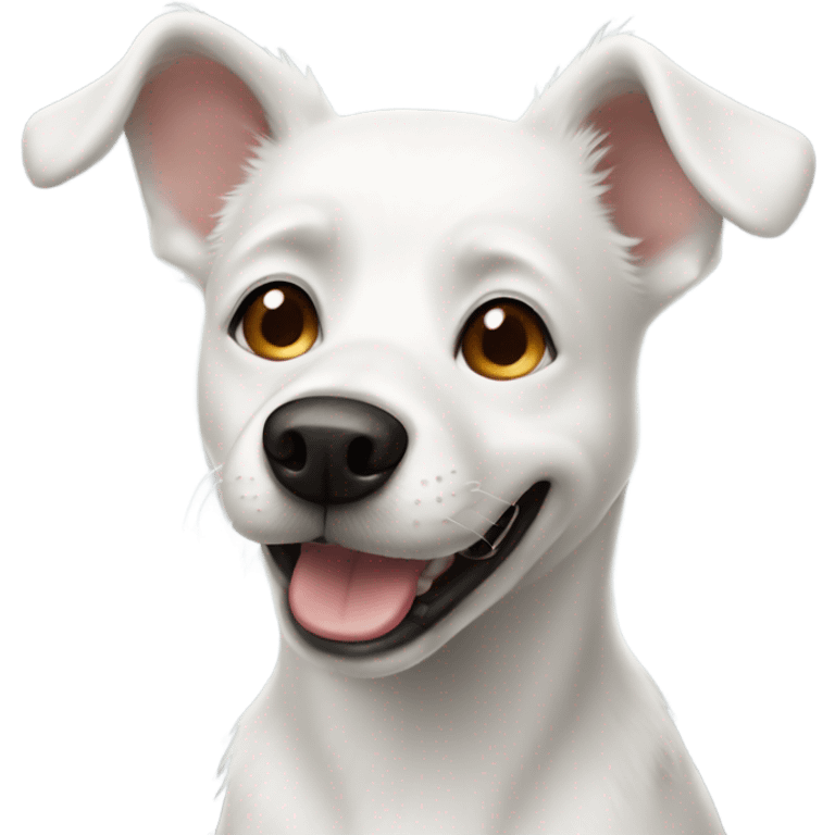 white dog with one black eye smiling  emoji