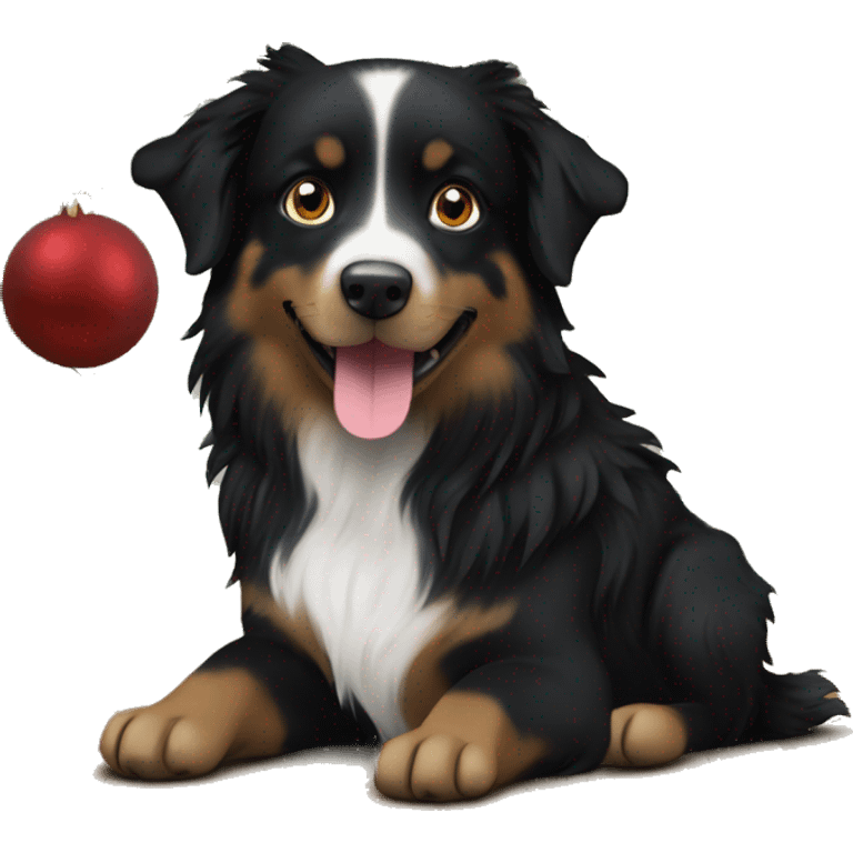 Small black australian shepherd dog Christmas tree emoji