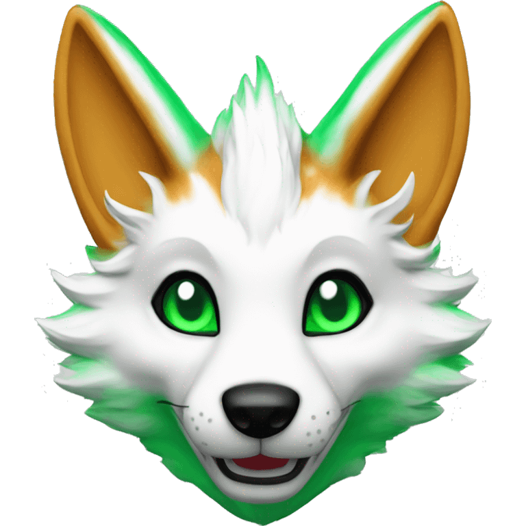 Kitsune white emerald fursuit named emerald brush emoji