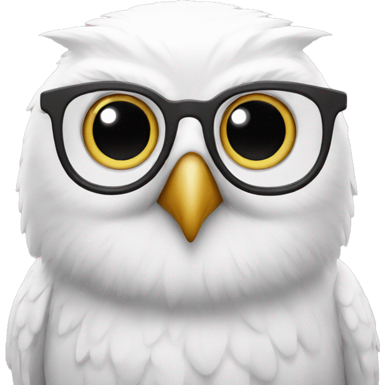 White owl with pink eyes and black frame glasses emoji