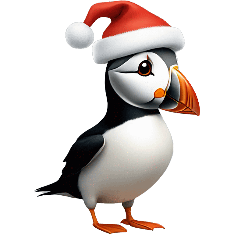 Puffin wearing a Santa hat emoji