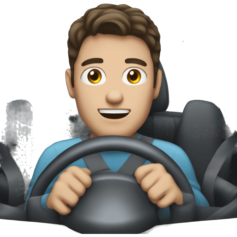 white guy with dark hair driving car behind the steering wheel emoji