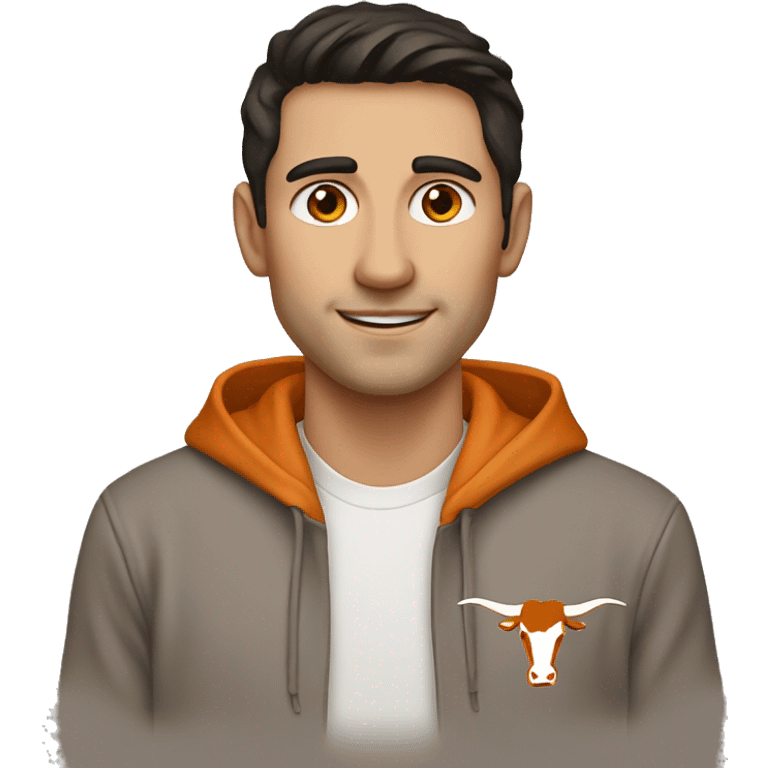 Man with dark hair, pale skin, orange Texas Longhorns hoodie emoji