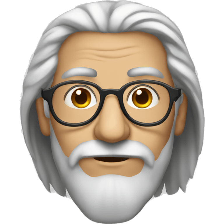 Old turkish man clean shaven with long hair and clear rim glasses emoji