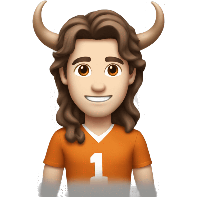 Brown hair, pale skin, male with hook em horns for University of Texas Longhorn. emoji