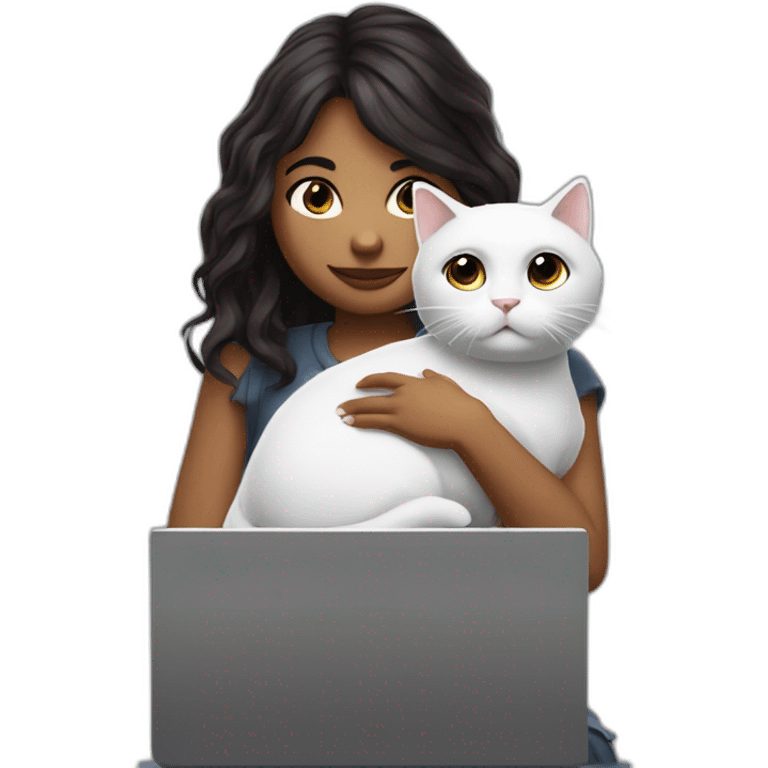 sofia giffoni holding a white cat as she types on her computer and plays roblox emoji