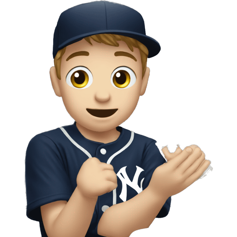 Child like hands desperately grasping at the virtual Yankees ticket emoji