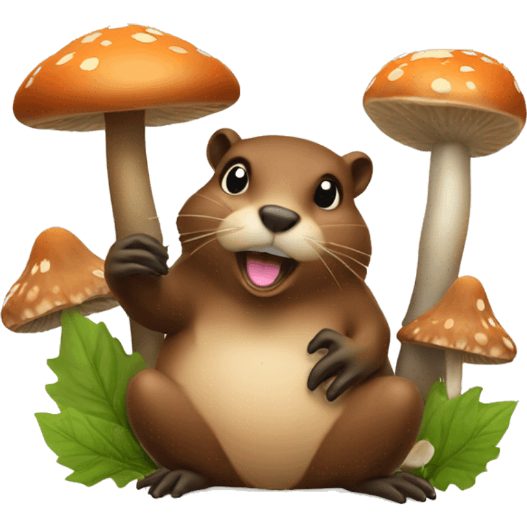 beaver and mushrooms emoji