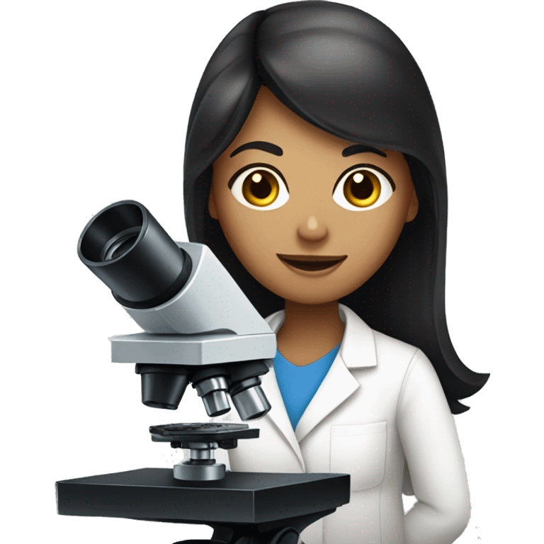 a young black-haired, light-skinned woman looking in a microscope emoji