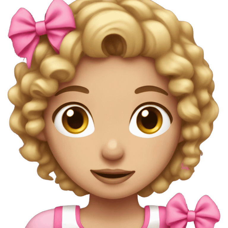 gurl with semi curly blond ish brown hair holding a pink bow in her hands emoji