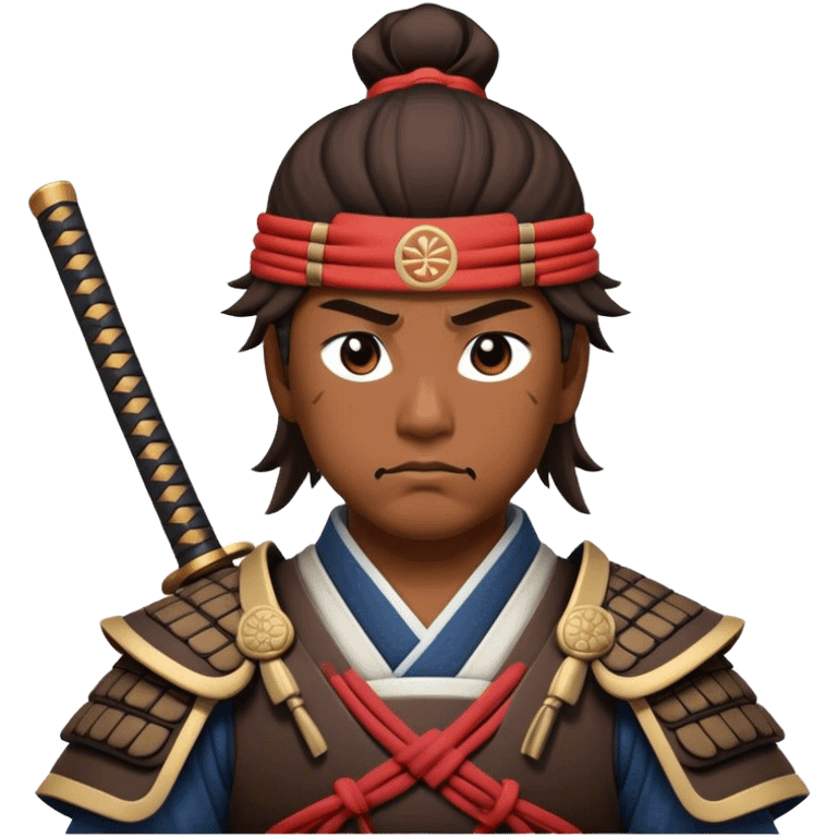 Cinematic Realistic Samurai Pop Culture Emoji, depicted with a noble, stoic portrayal of a samurai warrior rendered with crisp detail and dramatic, traditional lighting. emoji