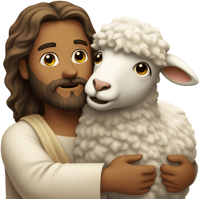 Jesus hugging a little sheep emoji