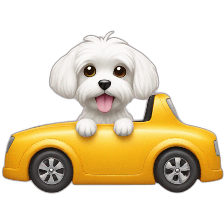 Maltese dog inside a toy car emoji