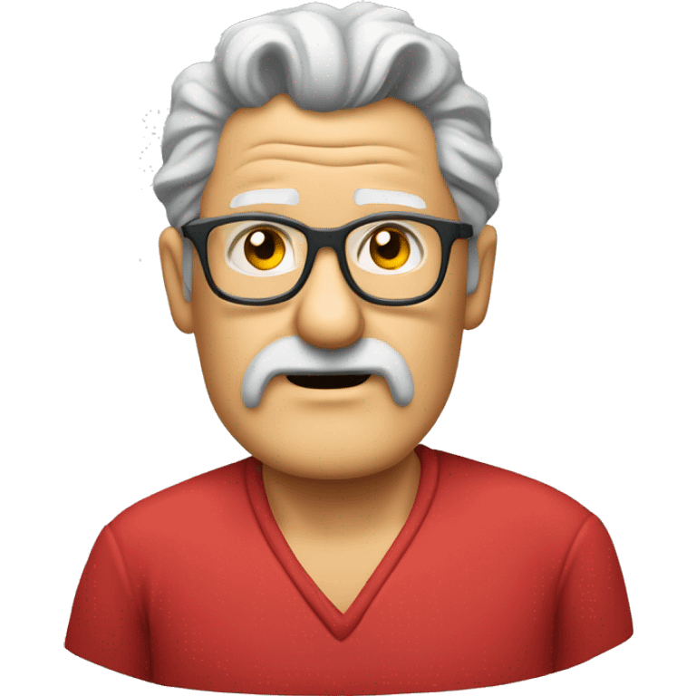 old man with mullet hair mullet goatee necklace shrugging shoulder glasses red shirt emoji