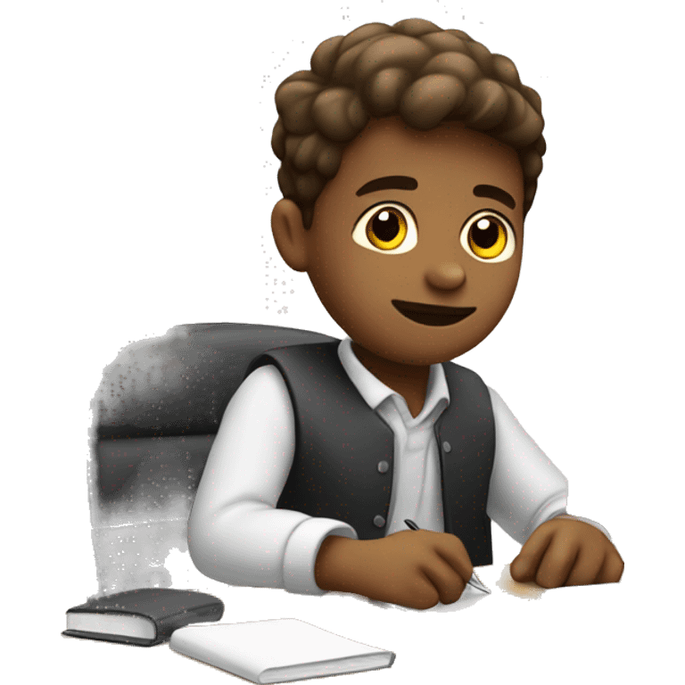 schoolboy sitting at desk, working at computer emoji