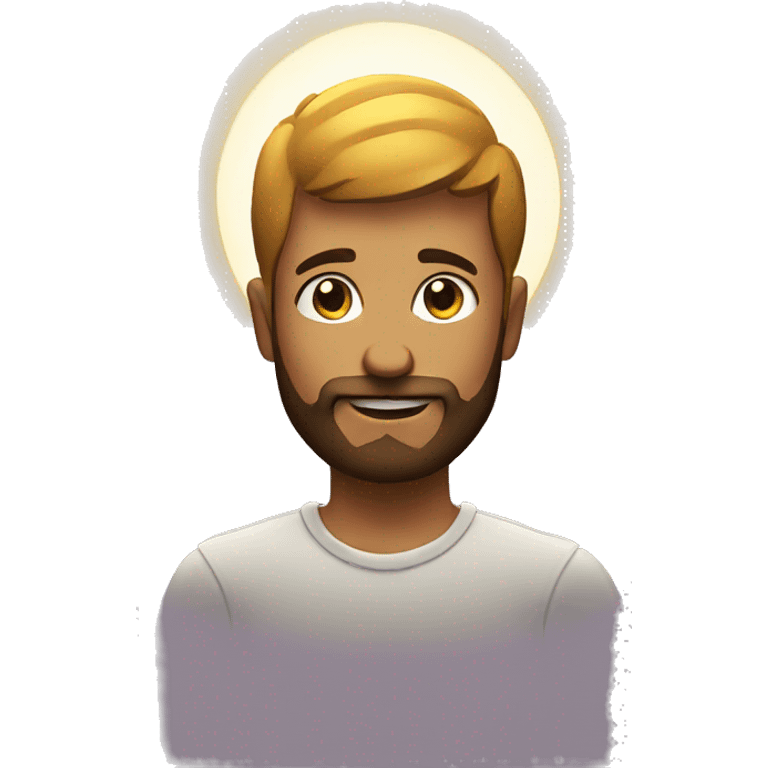 bearded boy on simple background with sun rays emoji