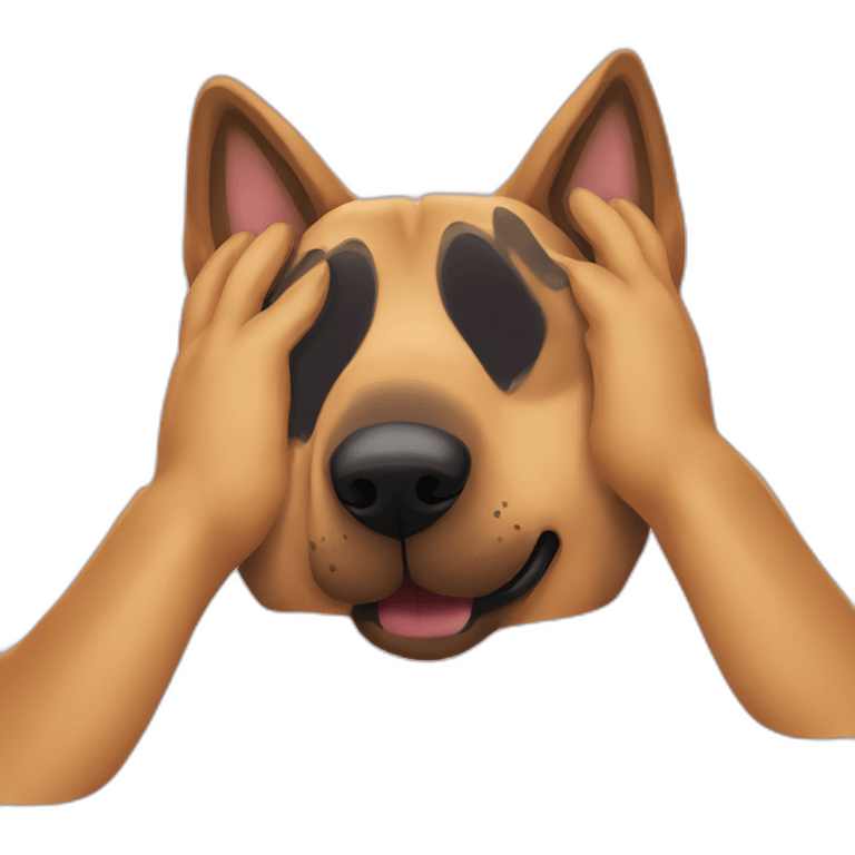 German shepherd covering eyes with paws emoji