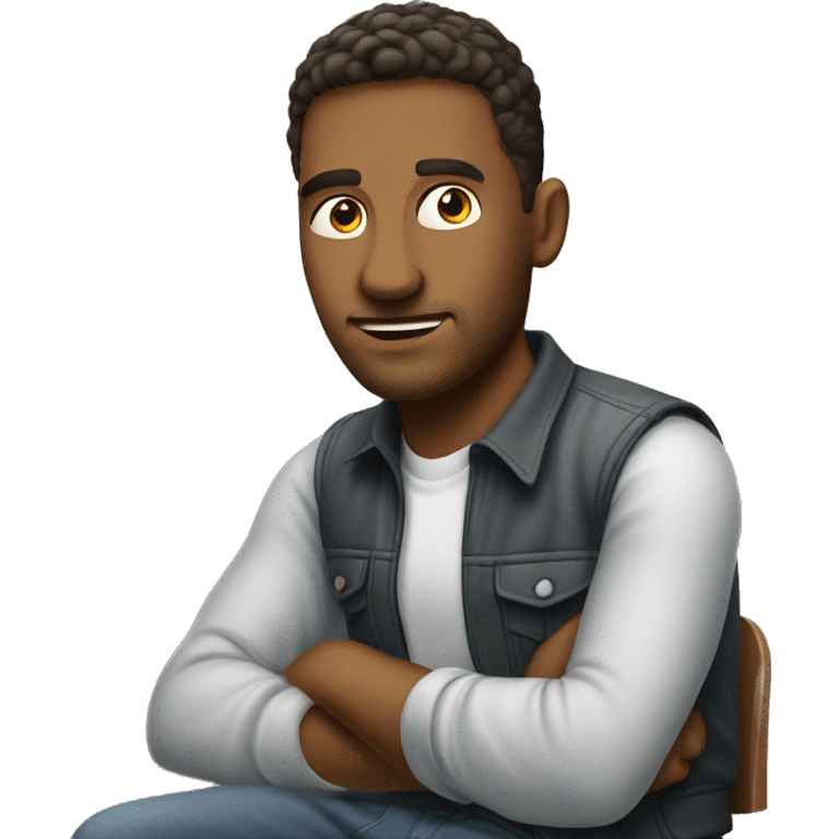 Cool guy leaning forward on he's chair focused on task at hand emoji