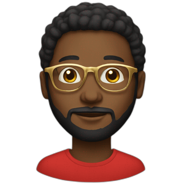 black man with beard, red hoodie on head, and gold framed glasses emoji