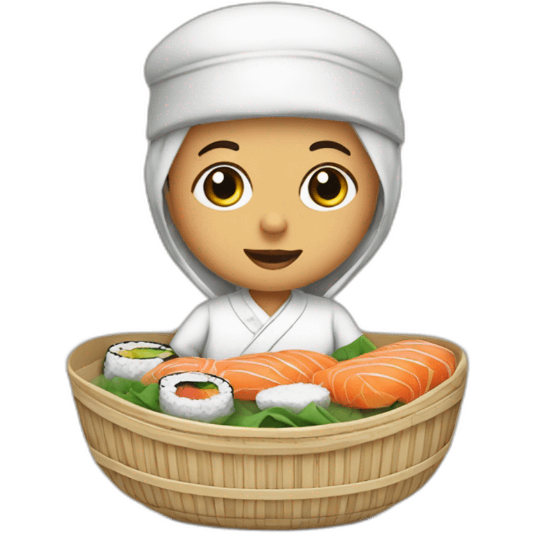 Arab sushi chef in traditional Palestinian outfit baby in crib emoji