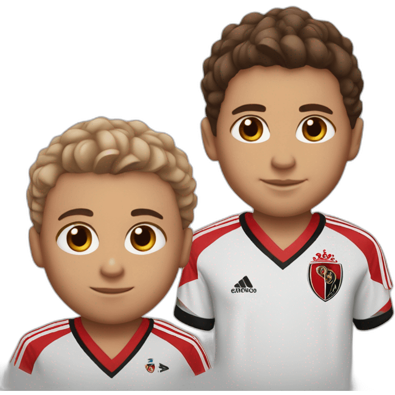 2 white brothers brown eyes and hair using flamengo soccer team uniform - one baby and one little emoji