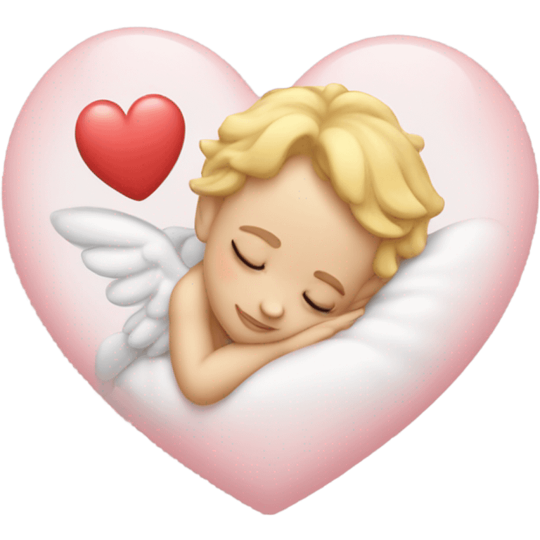 Realistic Photo of pale cupid asleep on a heart emoji