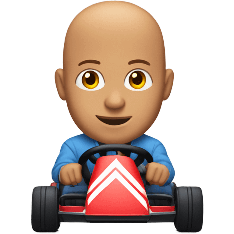 Bald man with hair on the sides of his head driving a gokart emoji