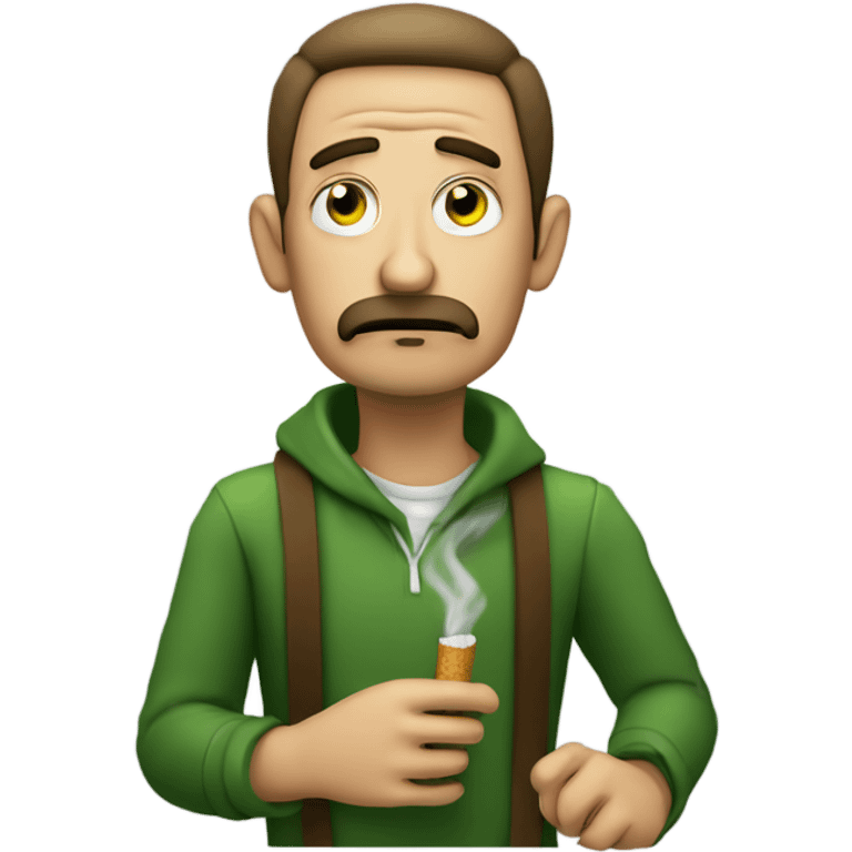 tired man smoking skinny brown cigarette with green at the end emoji