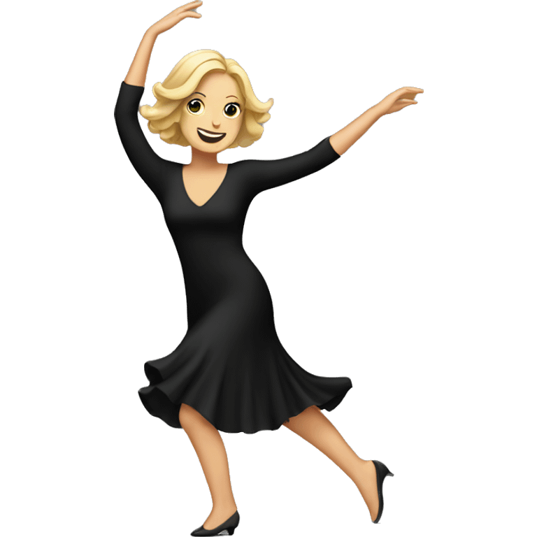 White woman black dress dancing emoji