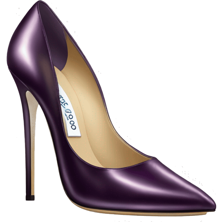 Realistic isolated top view of a pair of dark plum color iridescent jimmy Choo stiletto high heel shoes. emoji