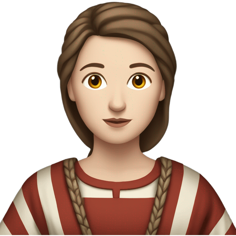 White woman with brown hair 11th century, with vertical red striped tunic emoji