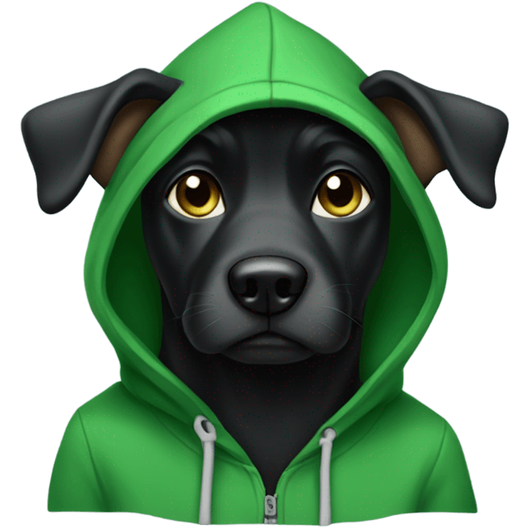 Black dog wearing green hoodie emoji