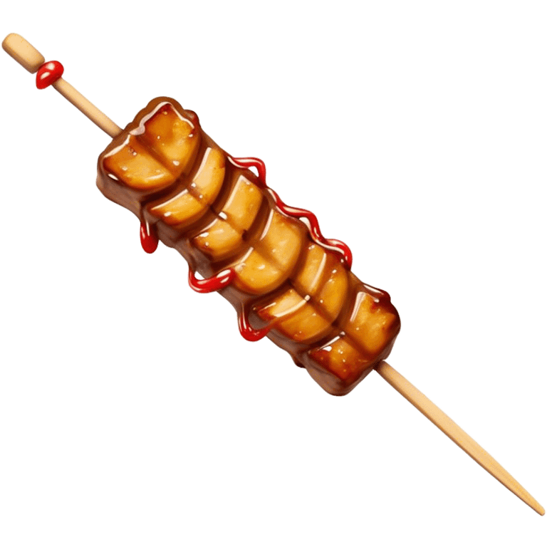 Cinematic Realistic Satay Dish Emoji, depicted as skewered, marinated meat grilled to perfection rendered with rich, smoky textures and dynamic, appetizing lighting. emoji