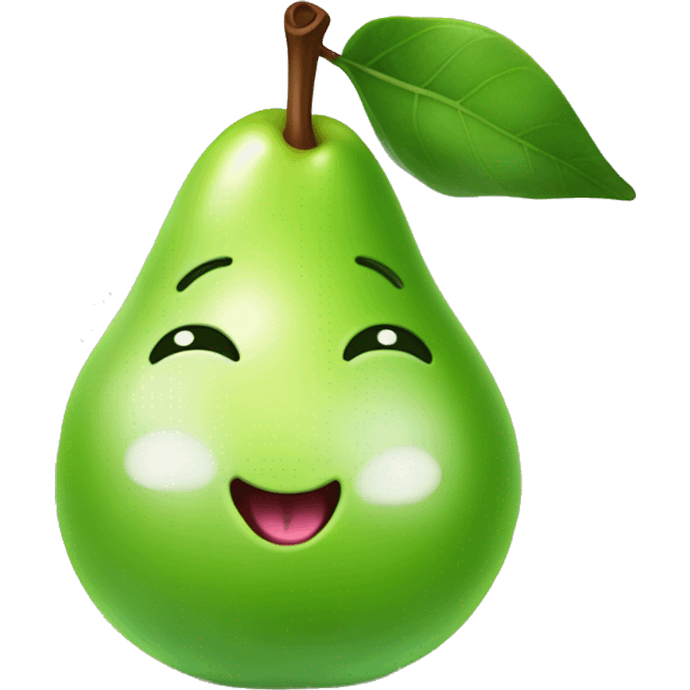 Shiny Green Cute pear with tongue emoji